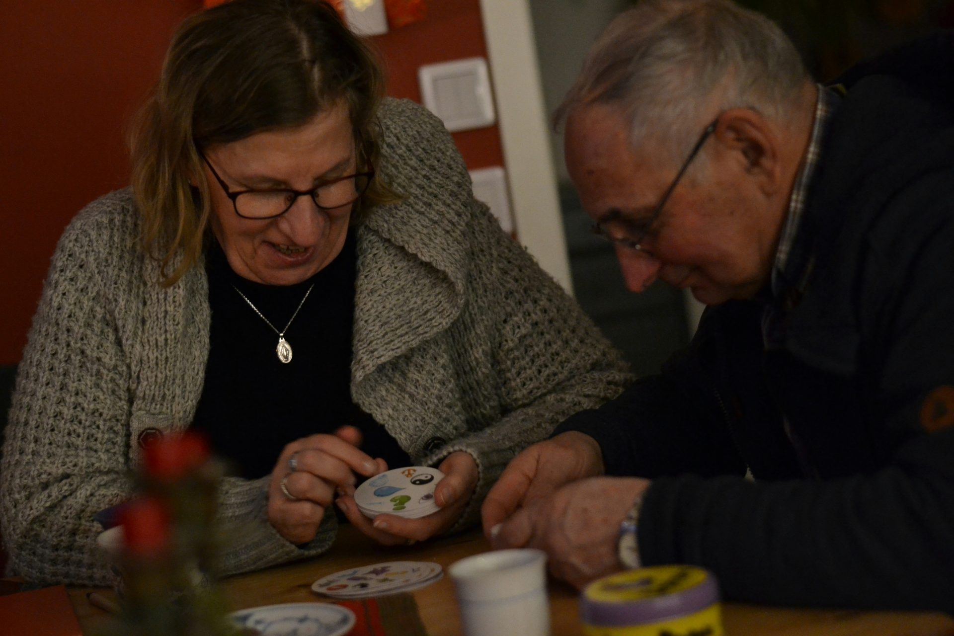 A man and a woman sitting at a table